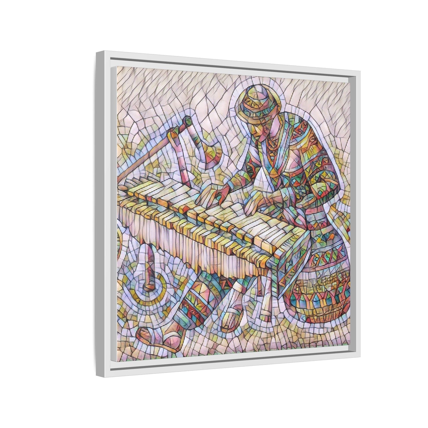 Framed Canvas Art - Colorful Mosaic Vibraphone Musician Print