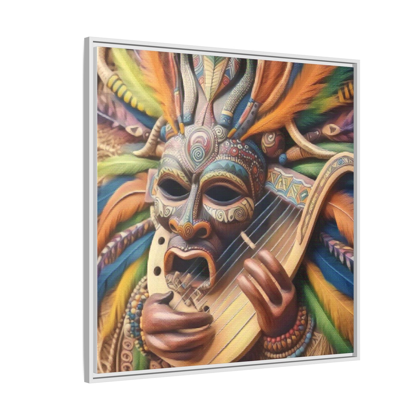 Colorful Tribal Mask Canvas — Framed Matte Wall Art