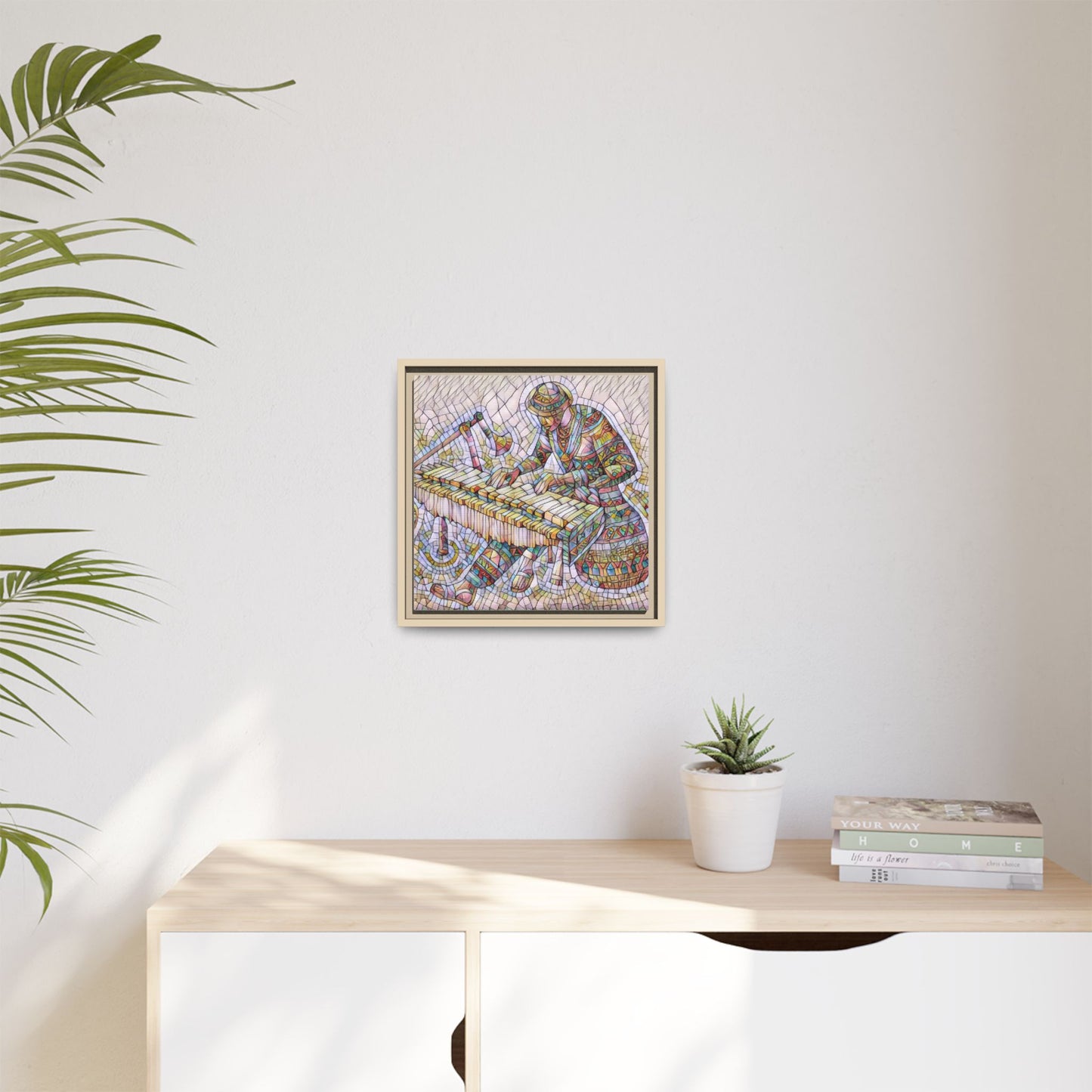 Framed Canvas Art - Colorful Mosaic Vibraphone Musician Print