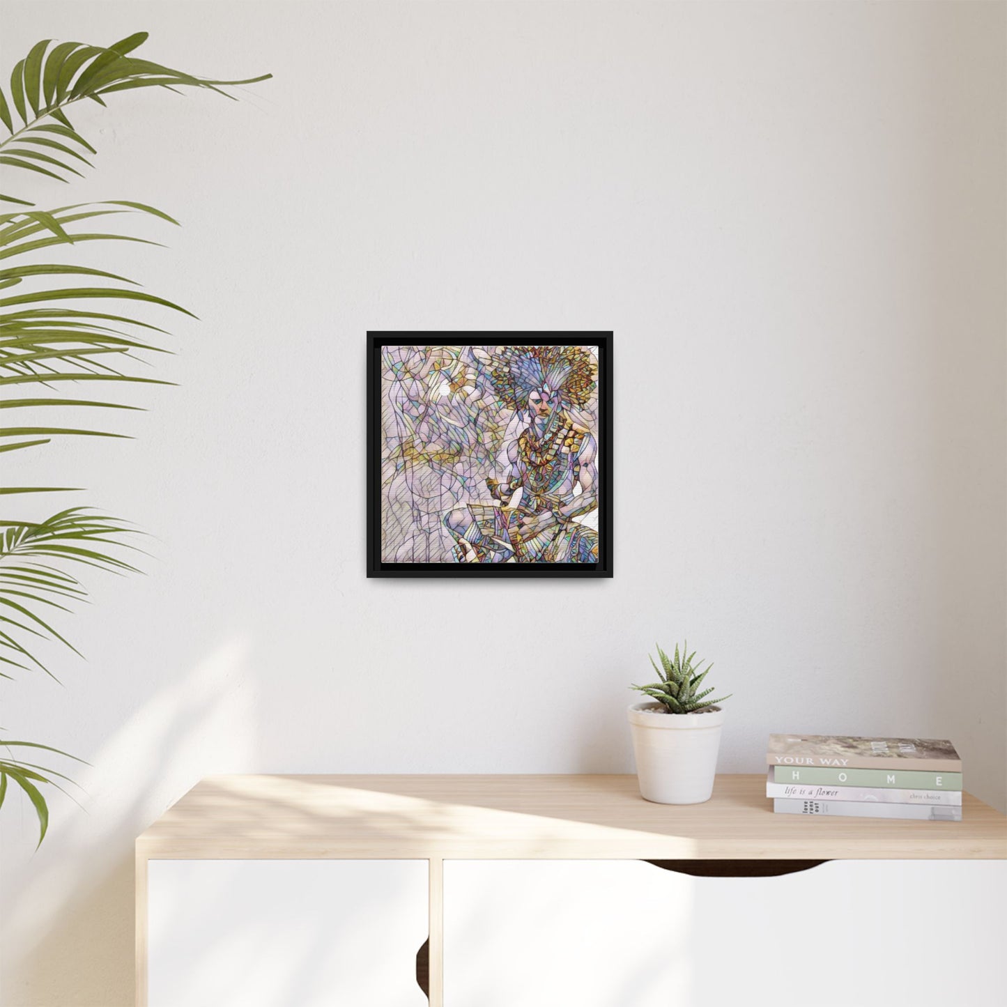 Framed Matte Canvas Art — Colorful Tribal Warrior Illustration