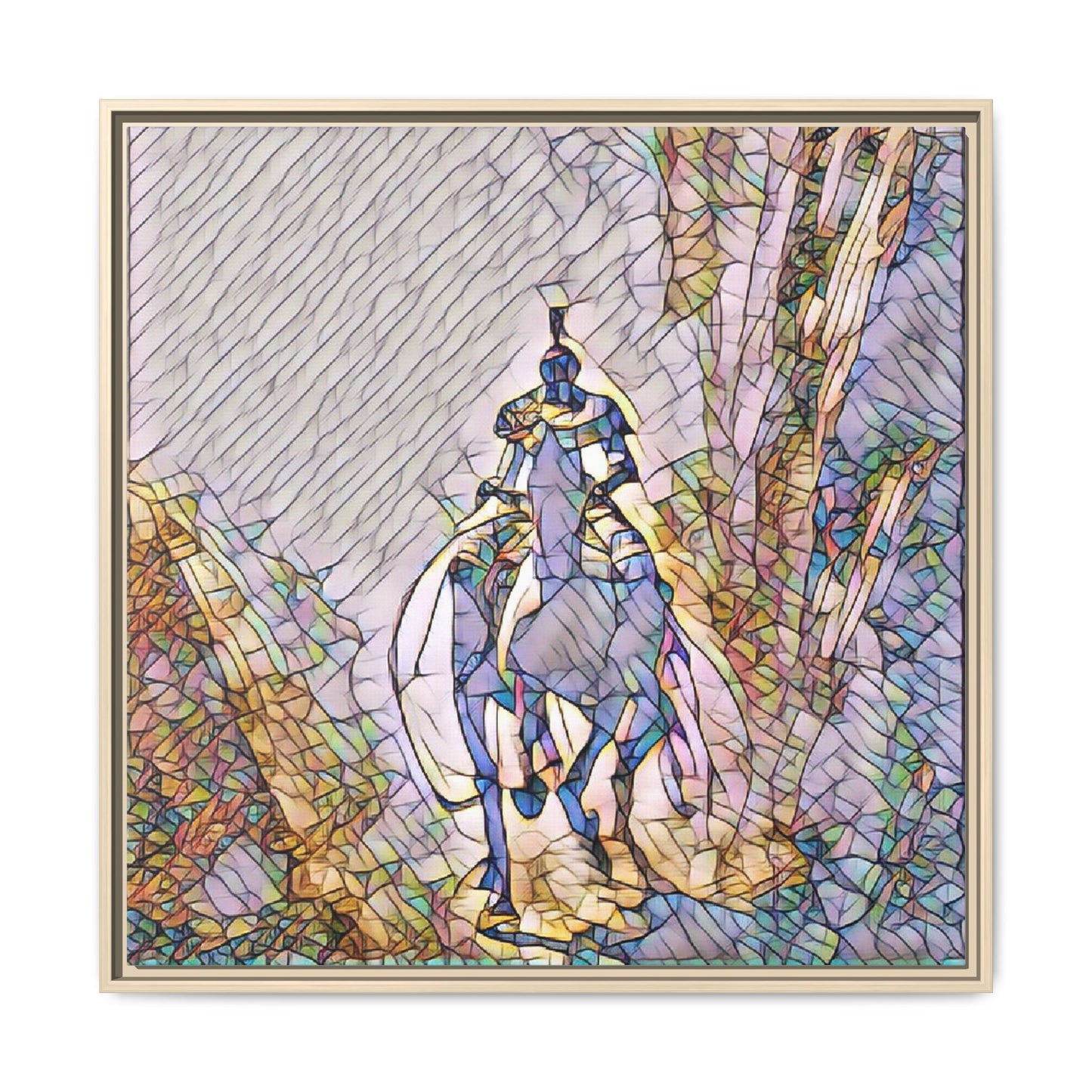 Stained-Glass Knight Matte Framed Canvas Wall Art