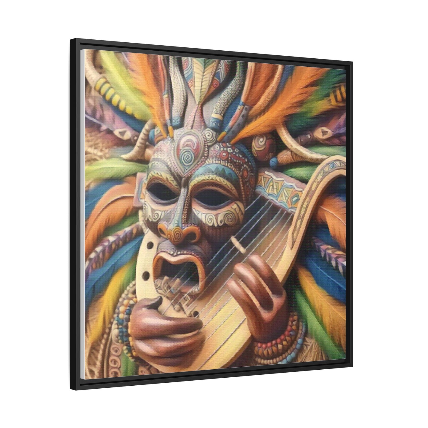 Colorful Tribal Mask Canvas — Framed Matte Wall Art