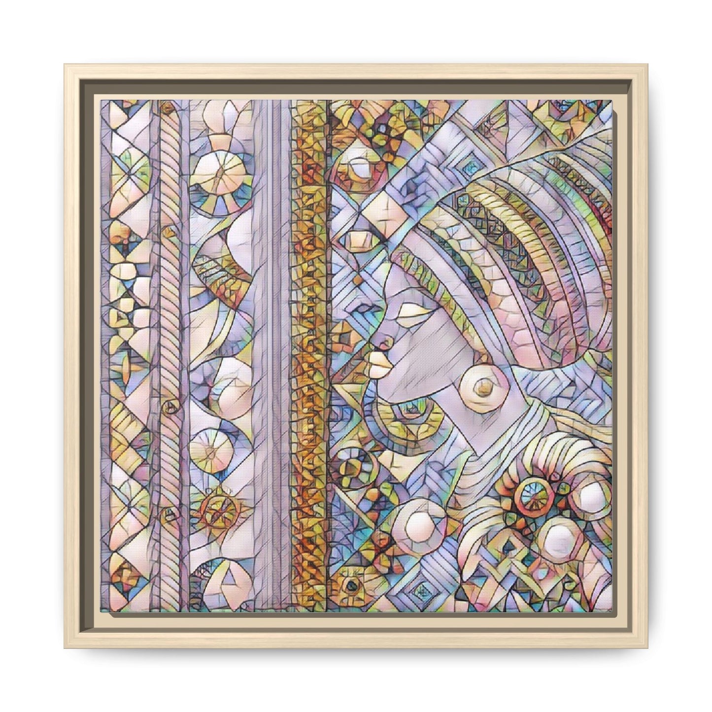 Afrocentric Stained-Glass Portrait Matte Framed Canvas