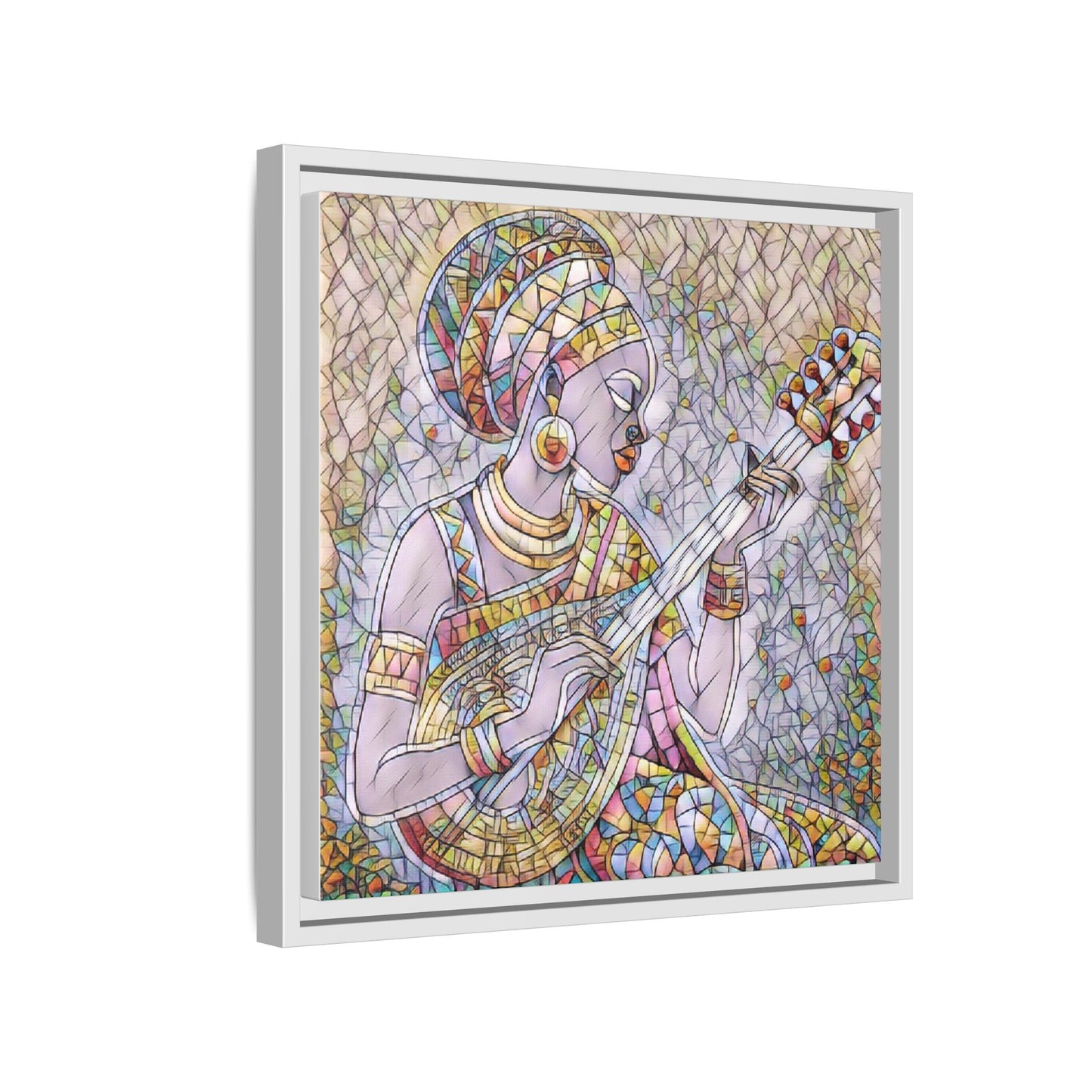 Framed Canvas Art — Colorful African Woman Playing Lute (Matte Multi‑Color)