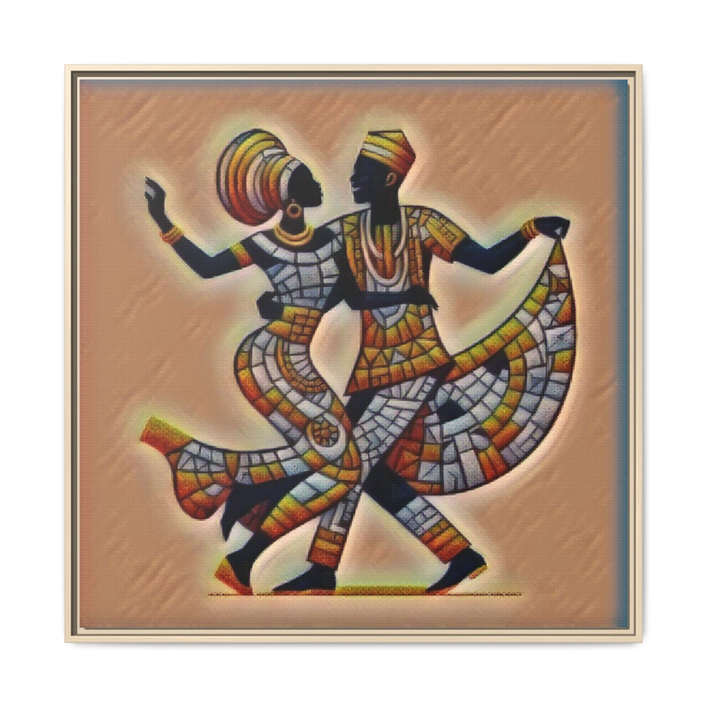 Framed African Dance Mosaic Art Print — Matte Canvas Wall Decor