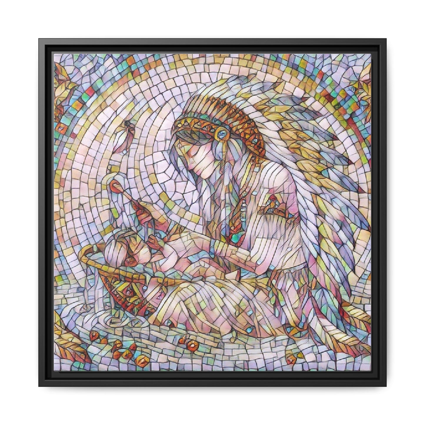 Framed Mosaic Native Mother & Child Matte Canvas Art