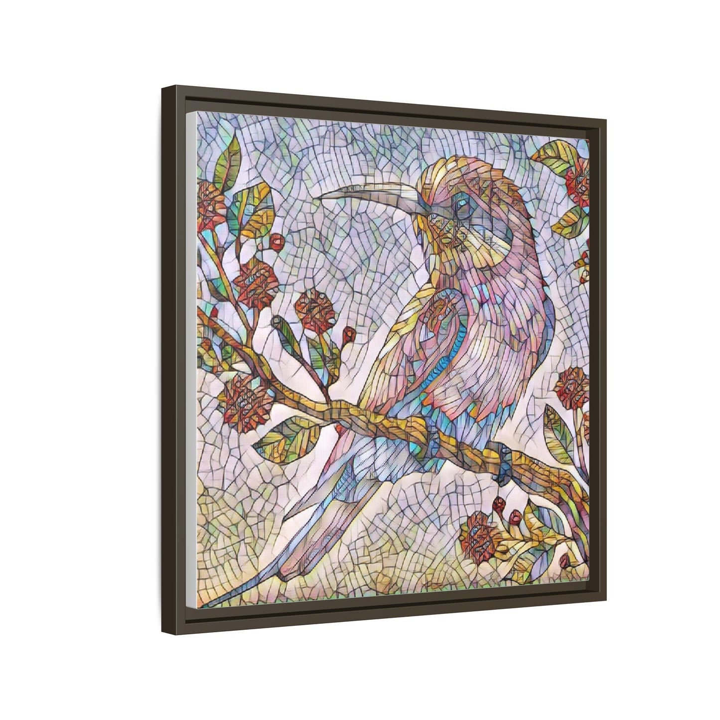 Framed Mosaic Bird Art Print — Colorful Kookaburra Wall Canvas