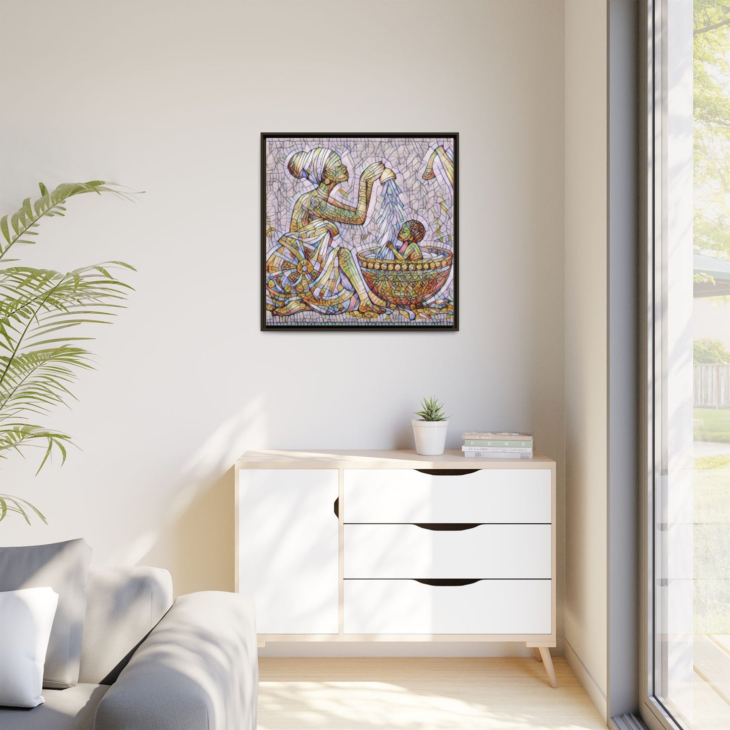 African Mother and Child Mosaic Matte Canvas (Framed)