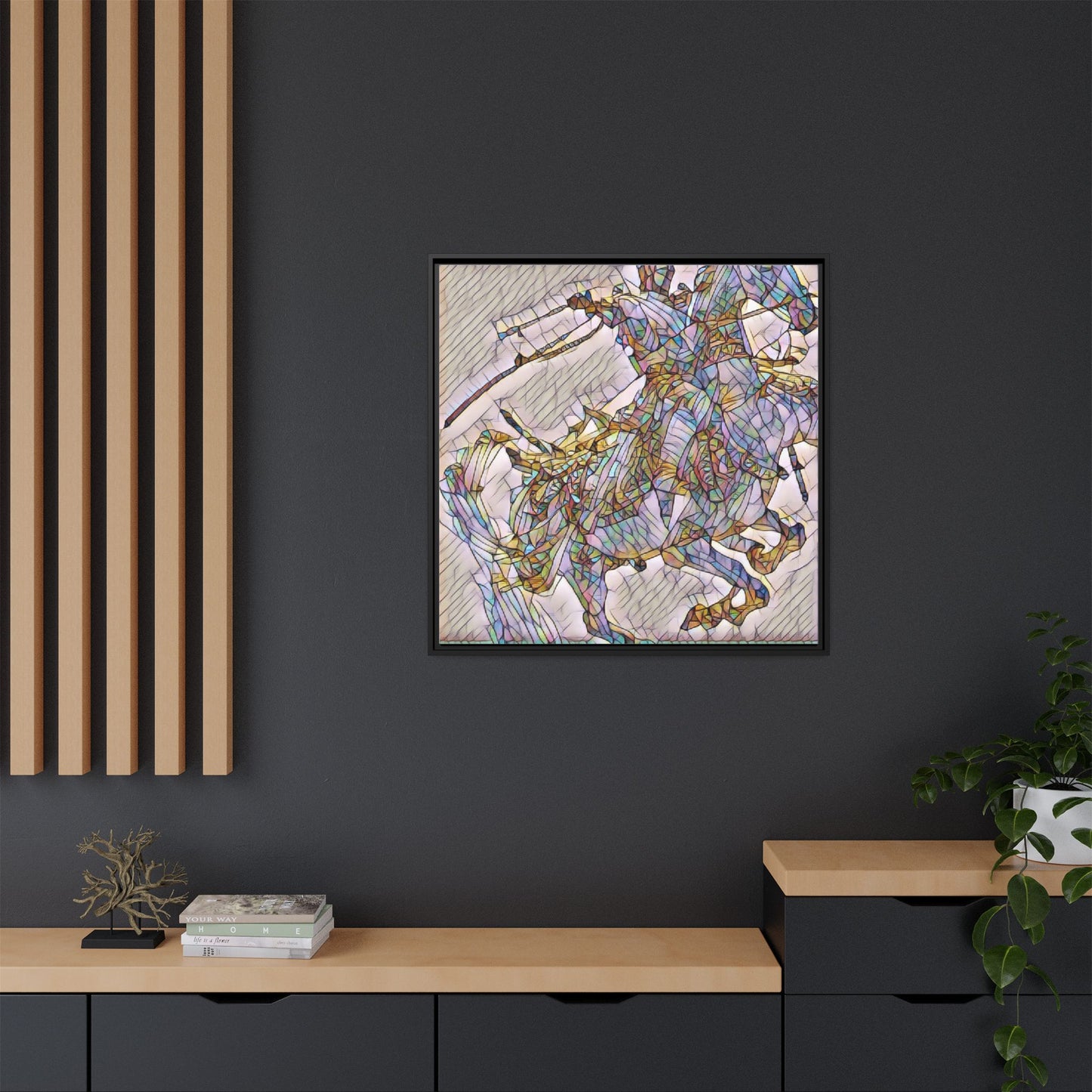 Framed Abstract Stained-Glass Horse Canvas