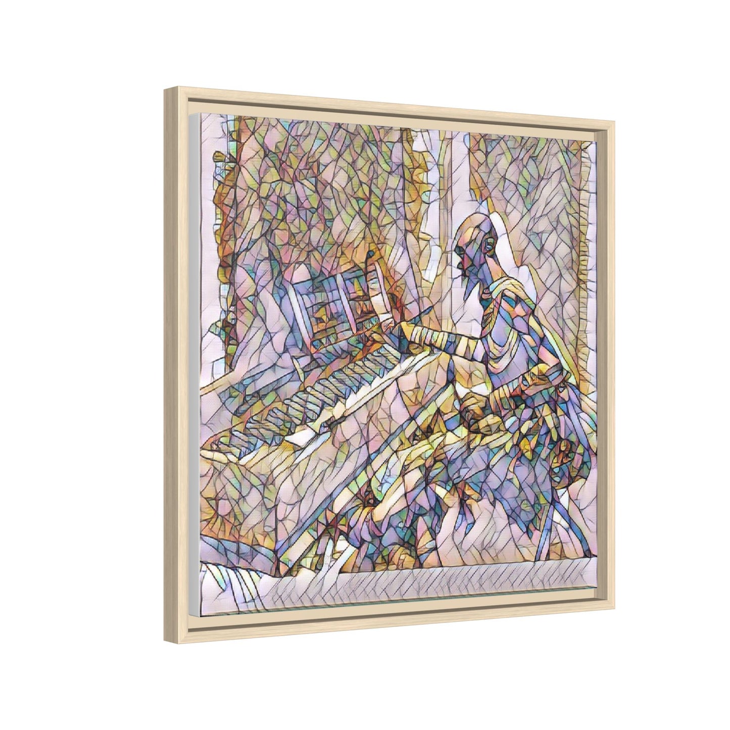 Framed Matte Canvas Art — Colorful Abstract Musician at Piano