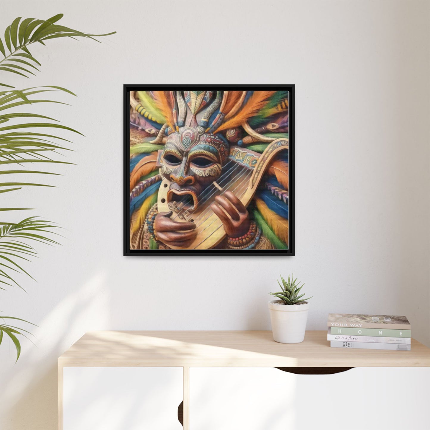 Colorful Tribal Mask Canvas — Framed Matte Wall Art