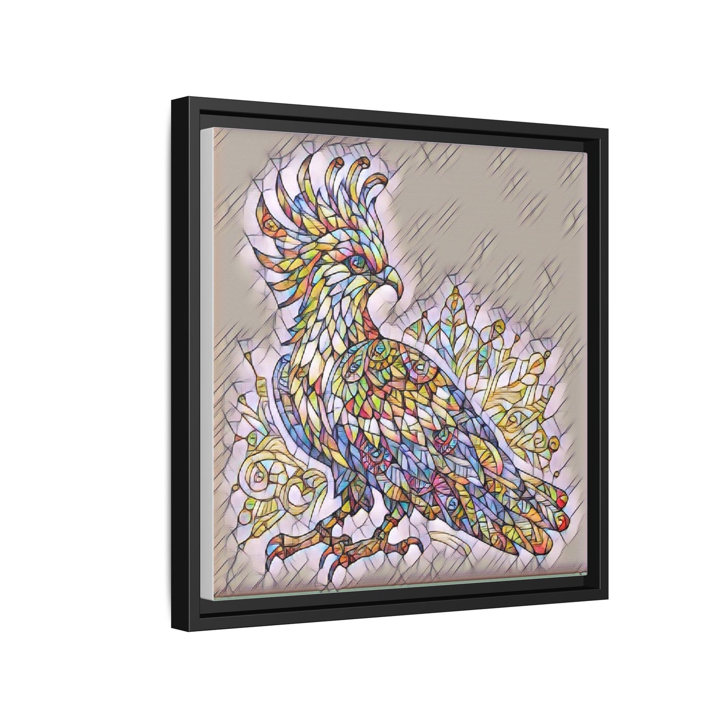 Colorful Stained-Glass Cockatoo Matte Framed Canvas