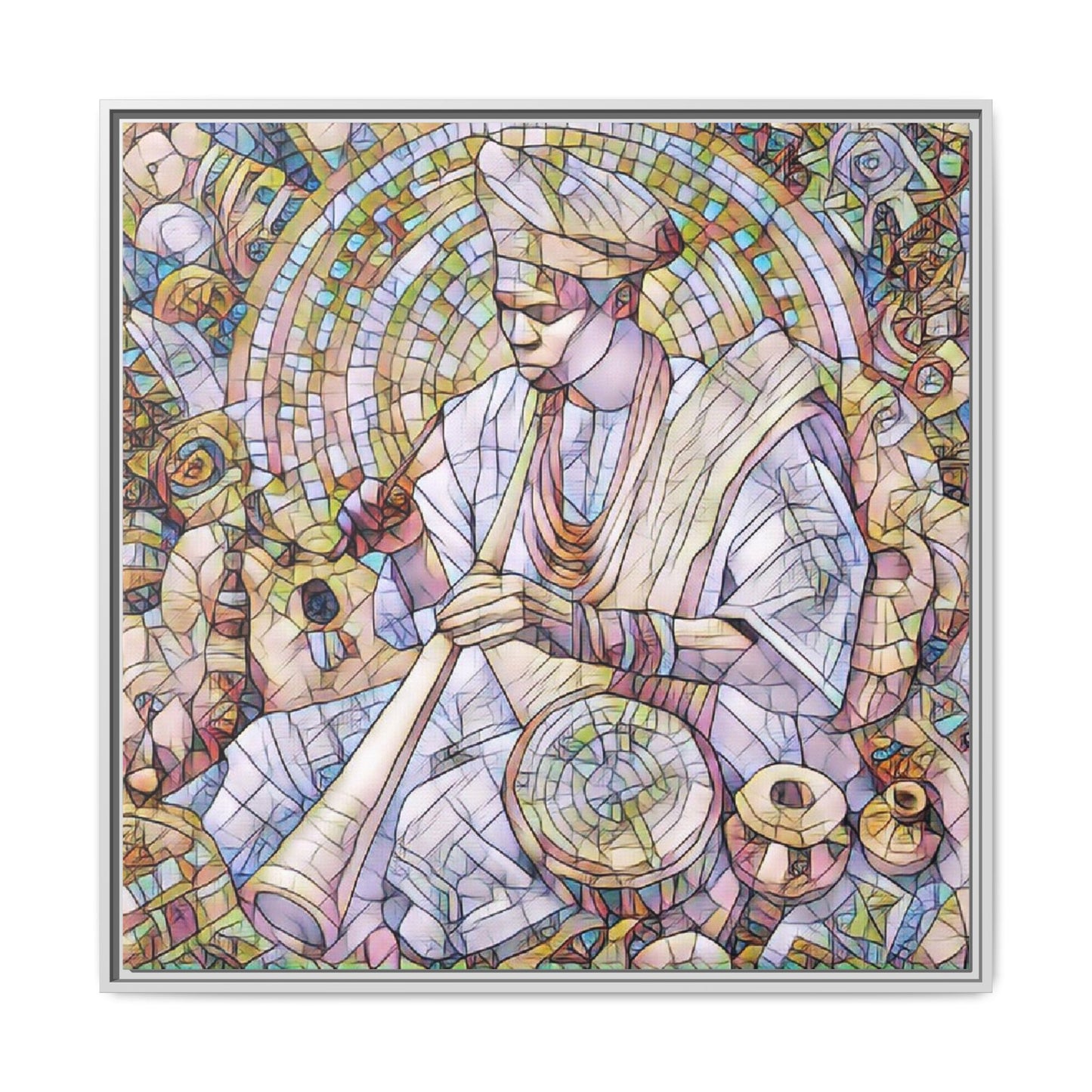 Framed Matte Canvas Print — African Drummer Mosaic Art