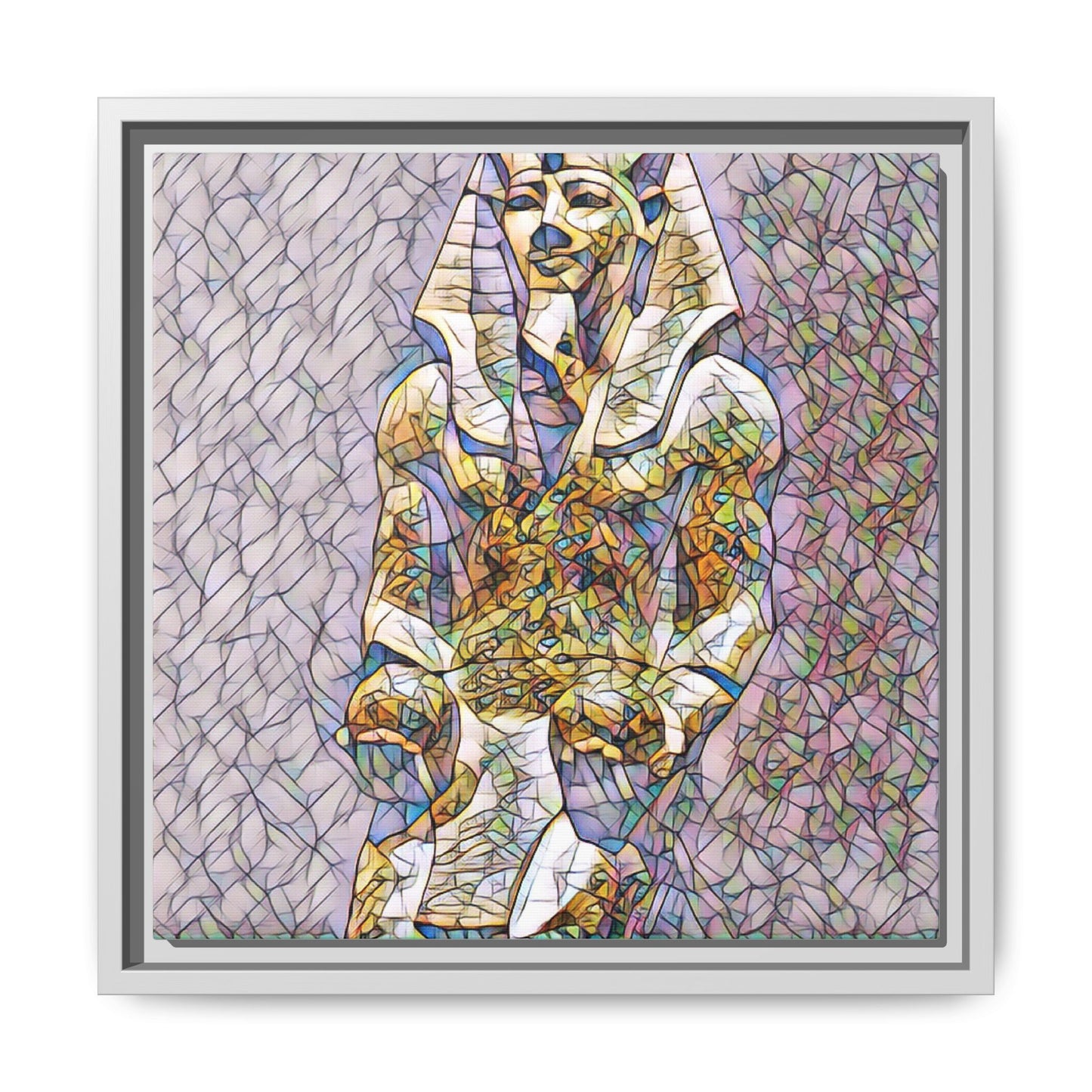 Framed Abstract Pharaoh Matte Canvas Wall Art — Multicolor Egyptian Statue Print