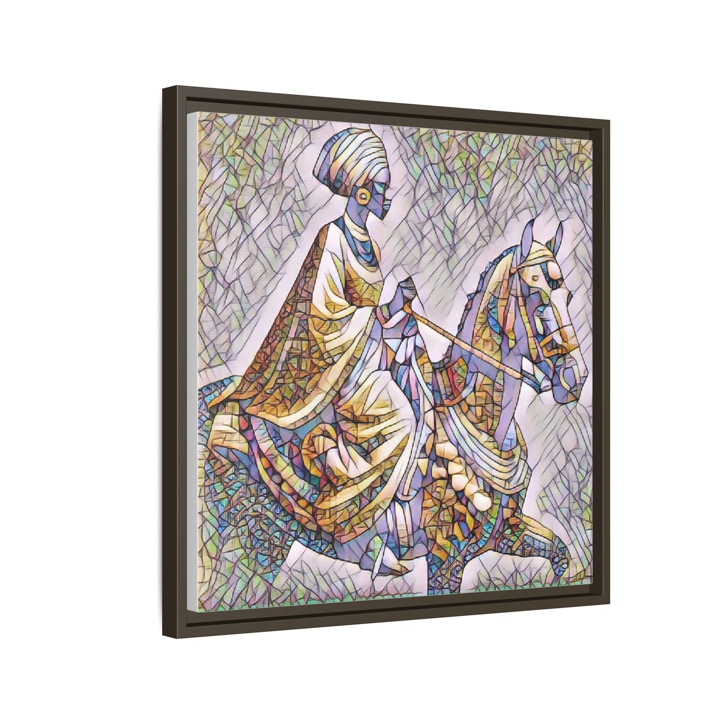 Mosaic Rider Framed Canvas Art — African Horsewoman Wall Decor