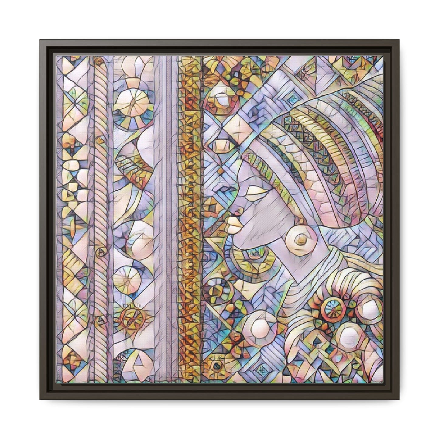 Afrocentric Stained-Glass Portrait Matte Framed Canvas