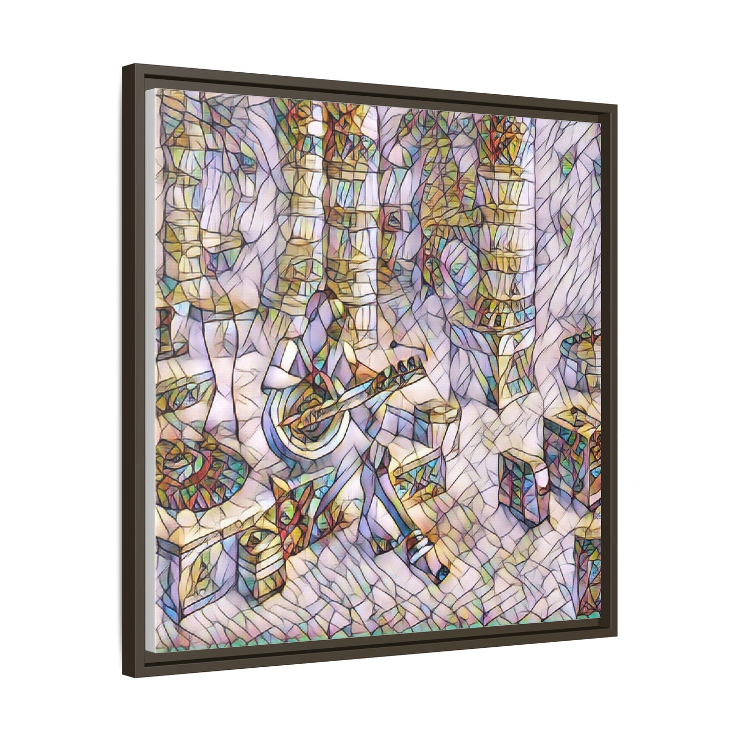 Framed Matte Canvas Art - Abstract Guitarist in Colorful Mosaic
