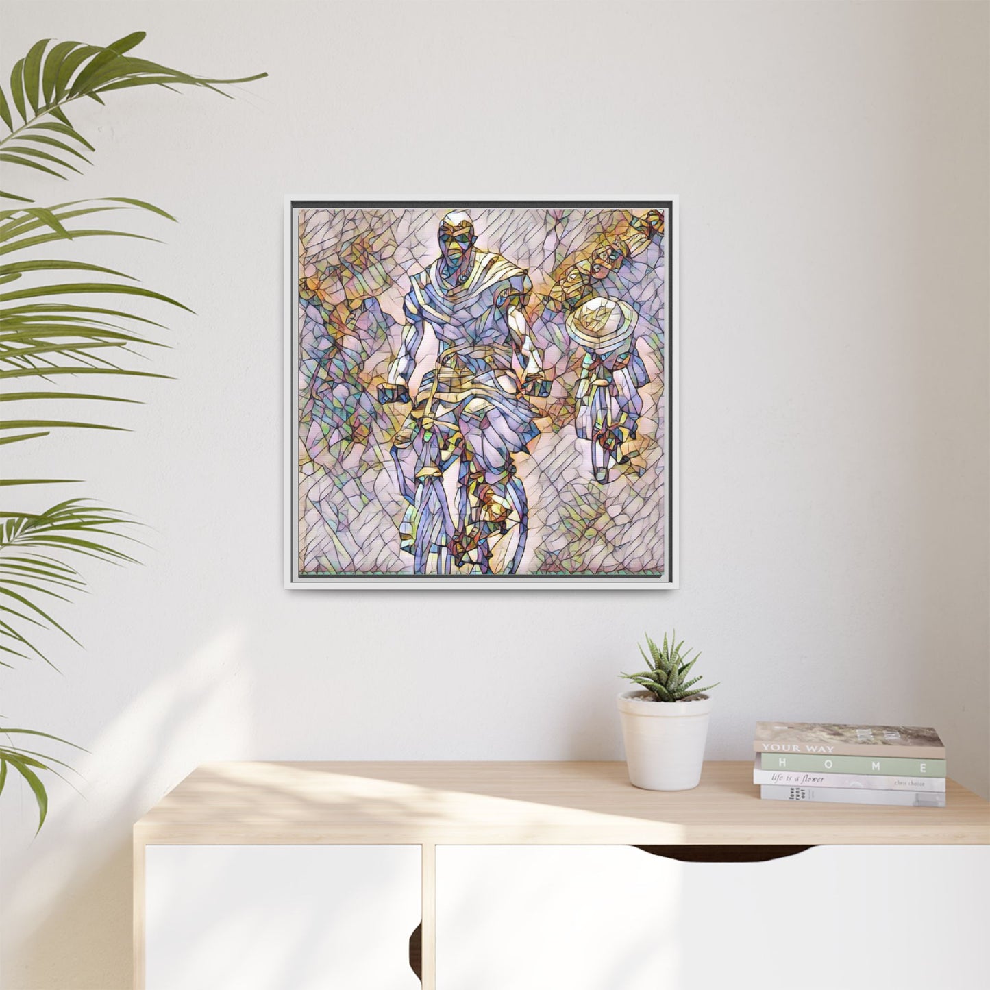 Framed Matte Canvas — Abstract Cyclist Artwork (Multi‑Color)