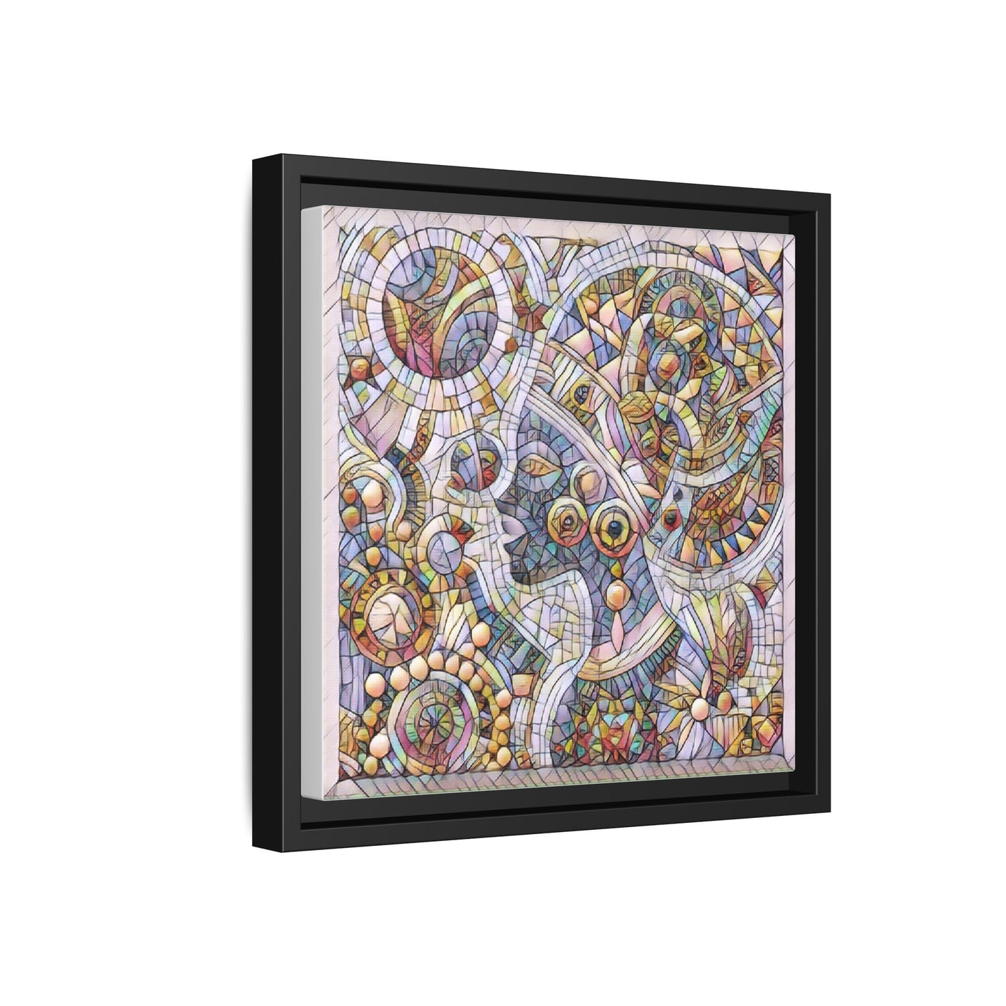 Abstract Mosaic Framed Canvas Art — Multicolor Geometric Wall Decor