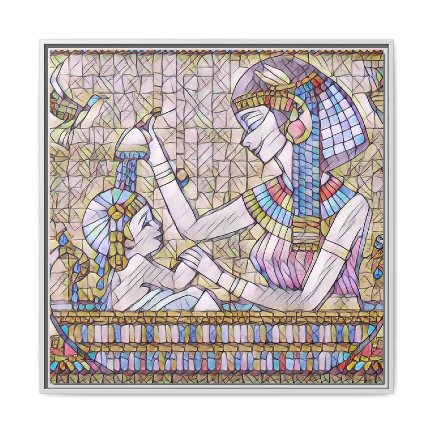 Egyptian Mosaic Mother & Child Framed Matte Canvas