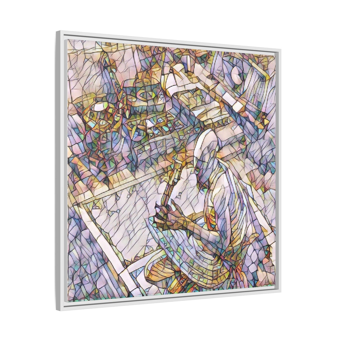Stained-Glass DJ Matte Canvas Print (Framed) — Colorful Music Room Wall Art