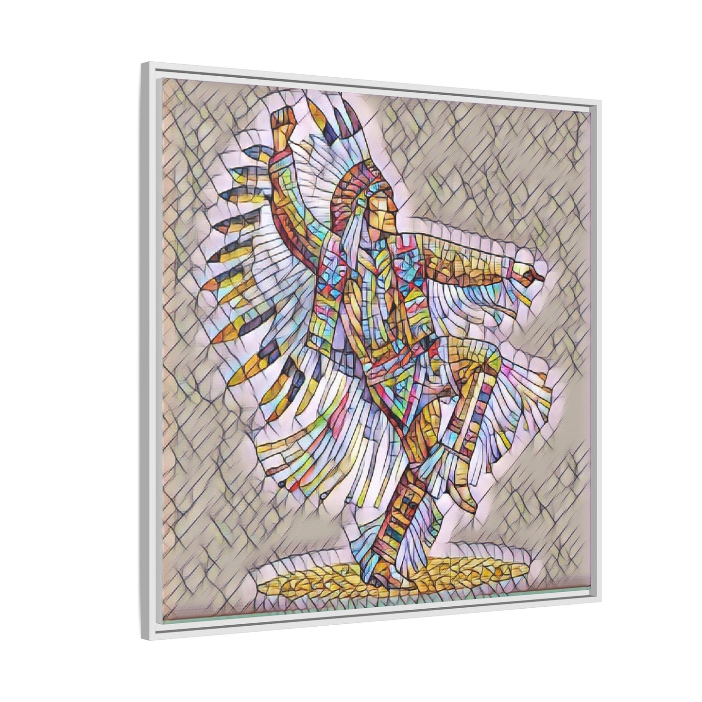Colorful Native Dancer Framed Canvas Art — Stained Glass Style Wall Decor