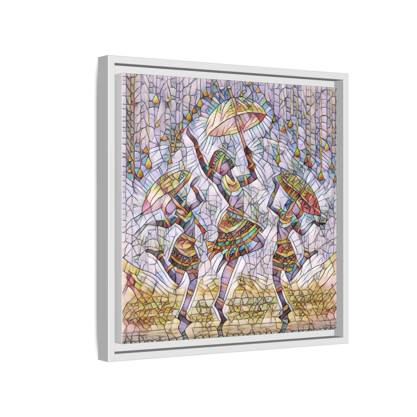 Colorful African Dance Framed Canvas Art — Umbrella Dancers Wall Decor
