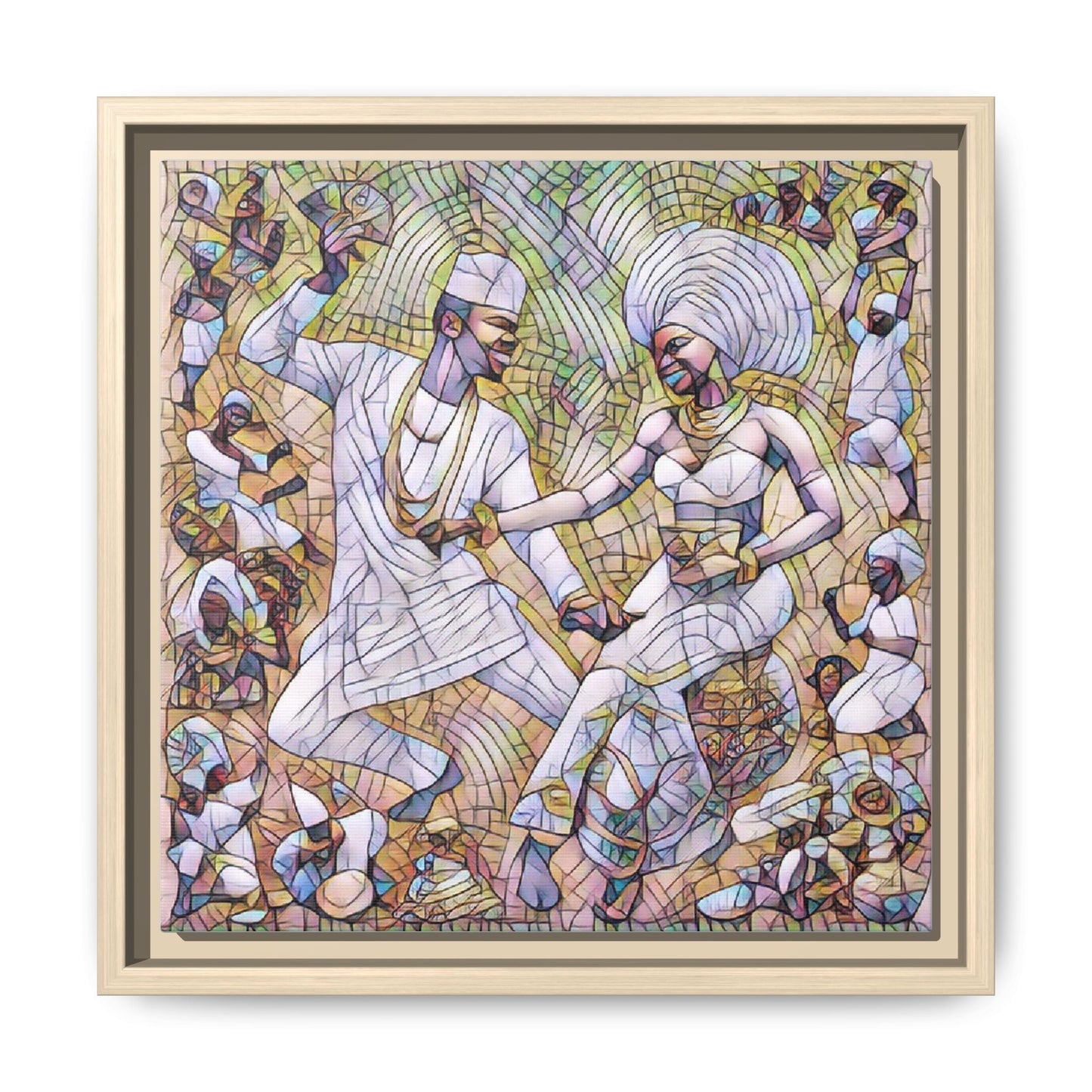 Afrobeat Celebration Matte Framed Canvas — Vibrant Dancers Wall Art