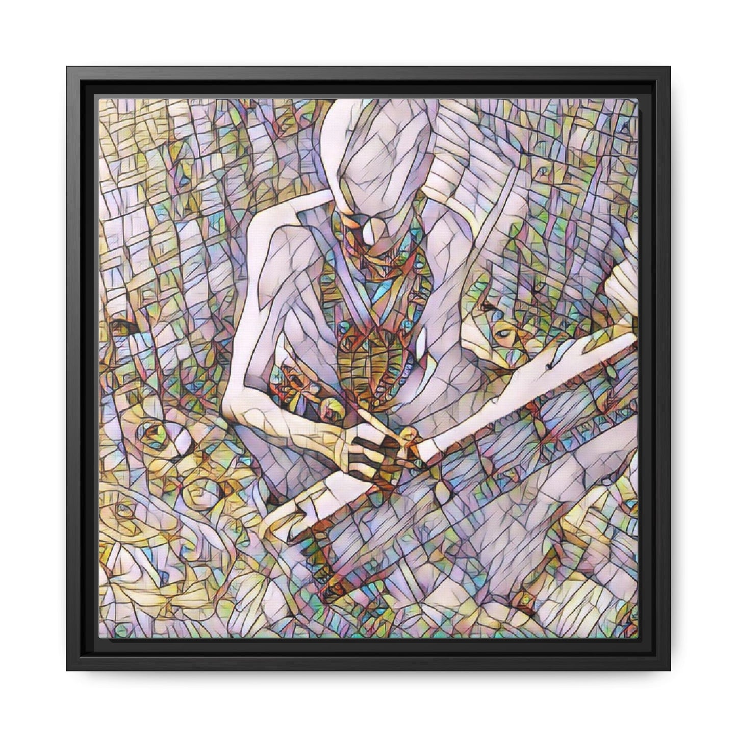 Abstract Fantasy Warrior Matte Framed Canvas — Colorful Stained-Glass Style Art