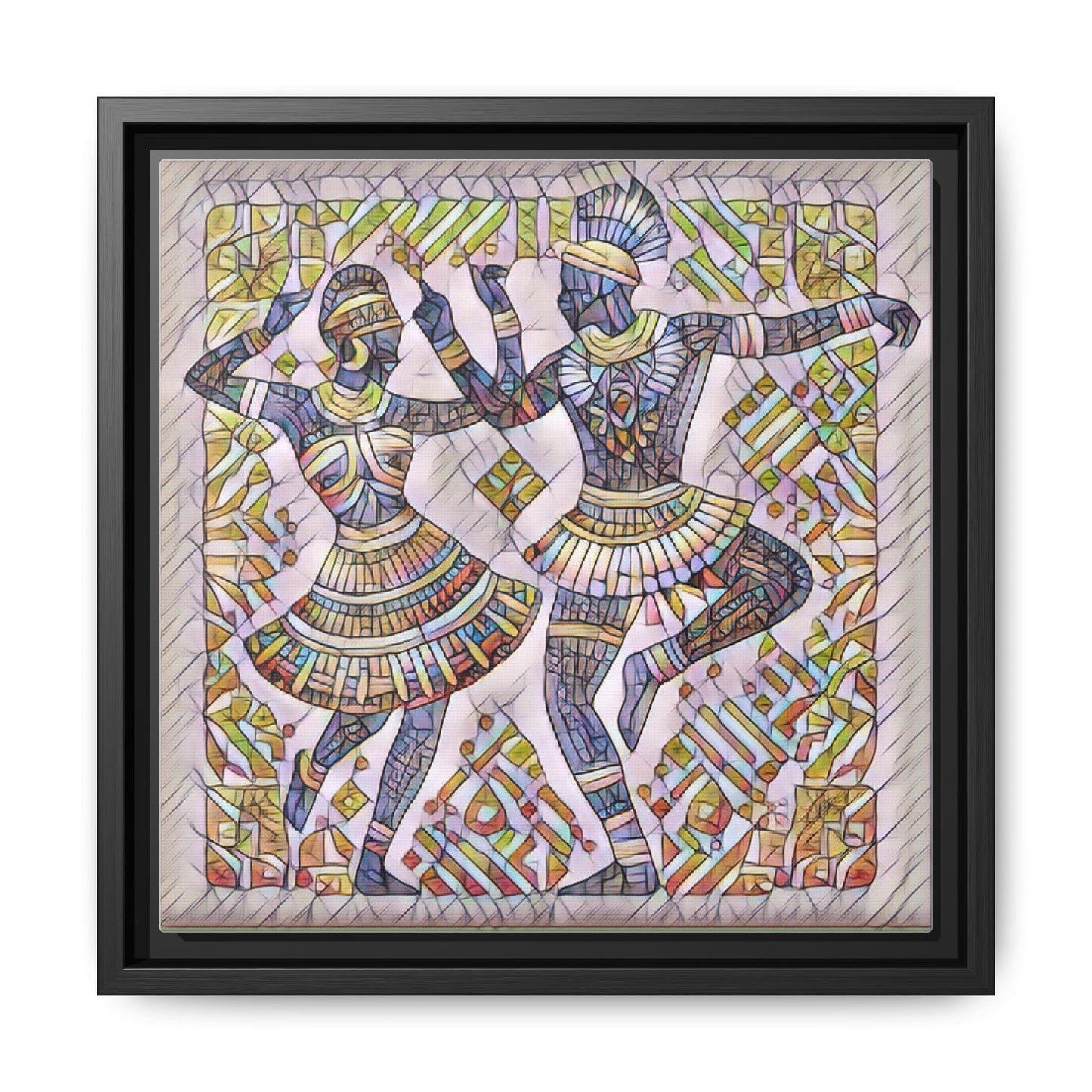 Framed Matte Canvas Print — Colorful Tribal Dancers Wall Art