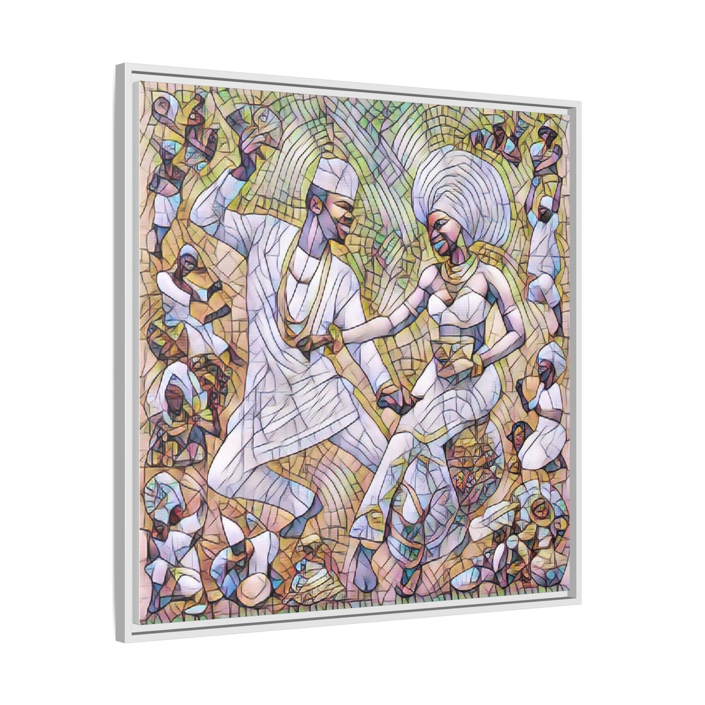 Afrobeat Celebration Matte Framed Canvas — Vibrant Dancers Wall Art