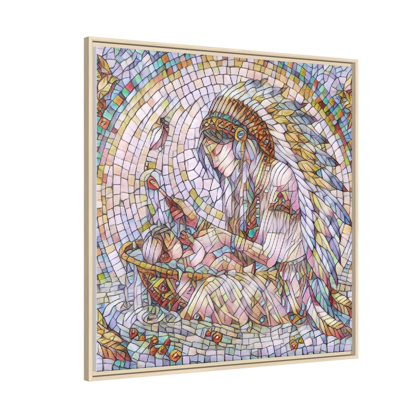 Framed Mosaic Native Mother & Child Matte Canvas Art