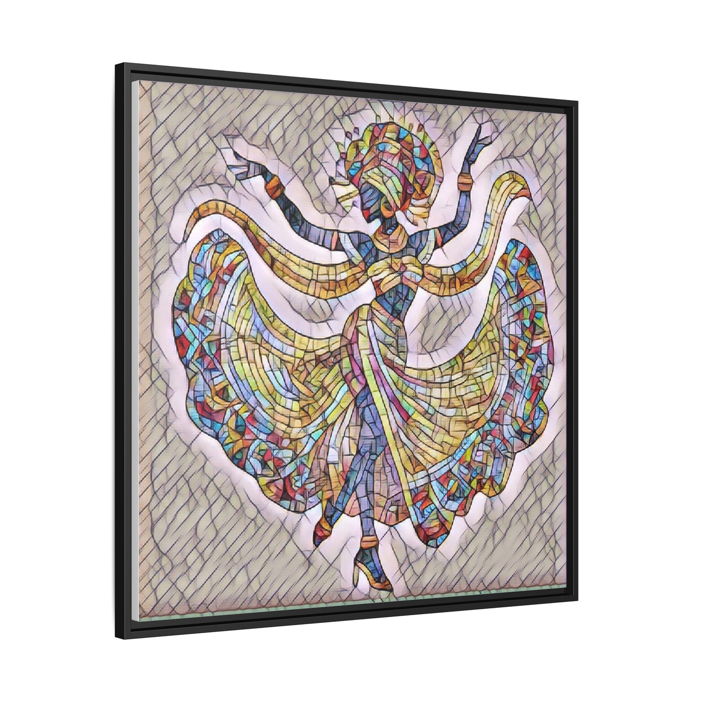 Colorful Mosaic Dancer Framed Canvas Art