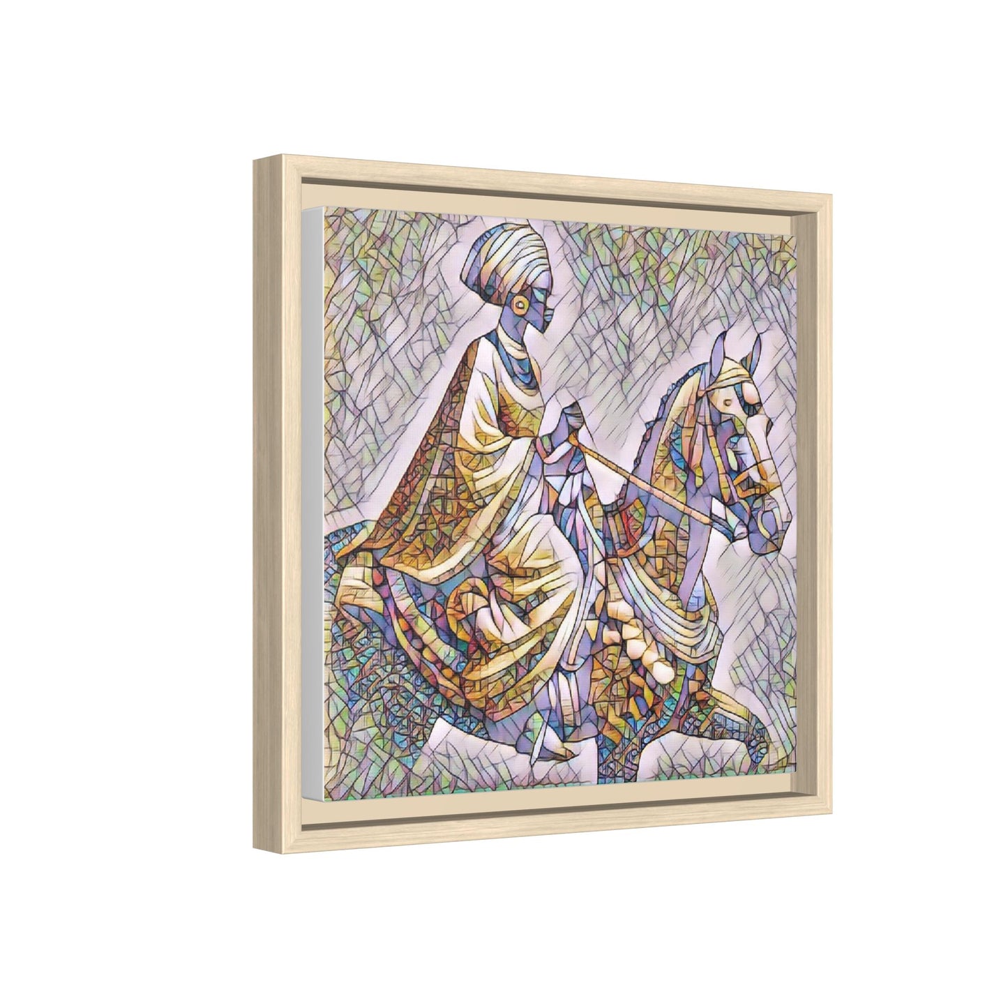 Mosaic Rider Framed Canvas Art — African Horsewoman Wall Decor