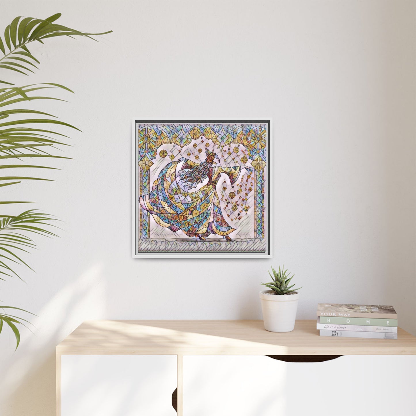 Stained Glass Dancing Dervish Framed Canvas Art