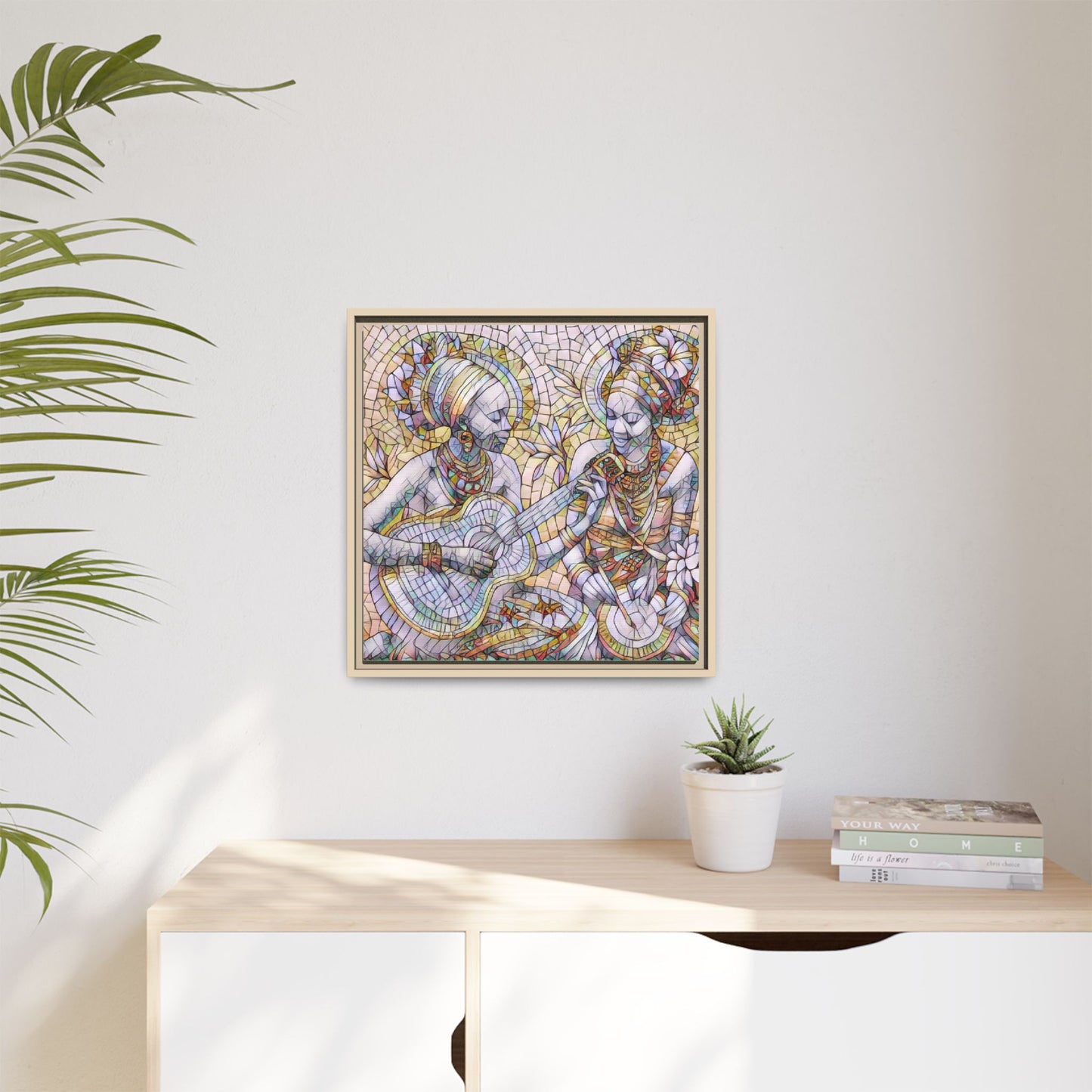 Framed Canvas Art – Colorful Mosaic Musicians Wall Decor