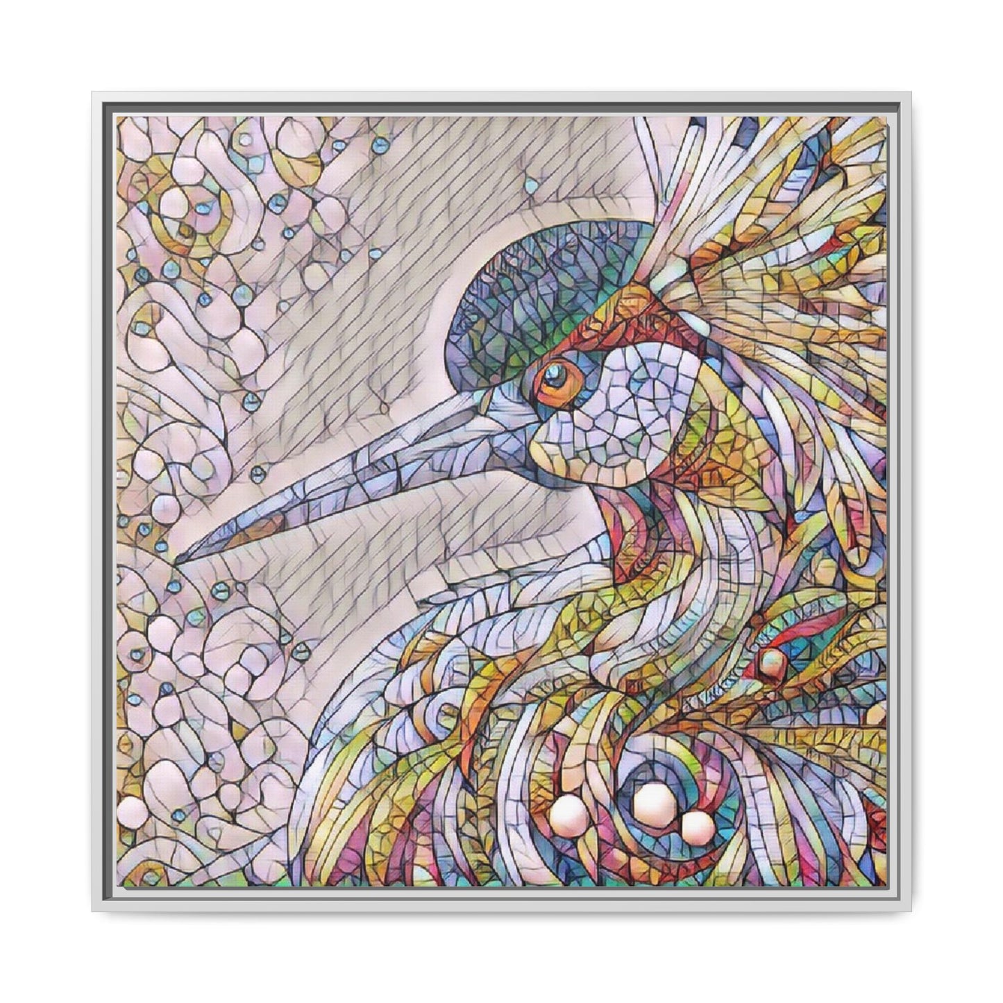 Colorful Stained-Glass Heron Matte Canvas Framed Wall Art