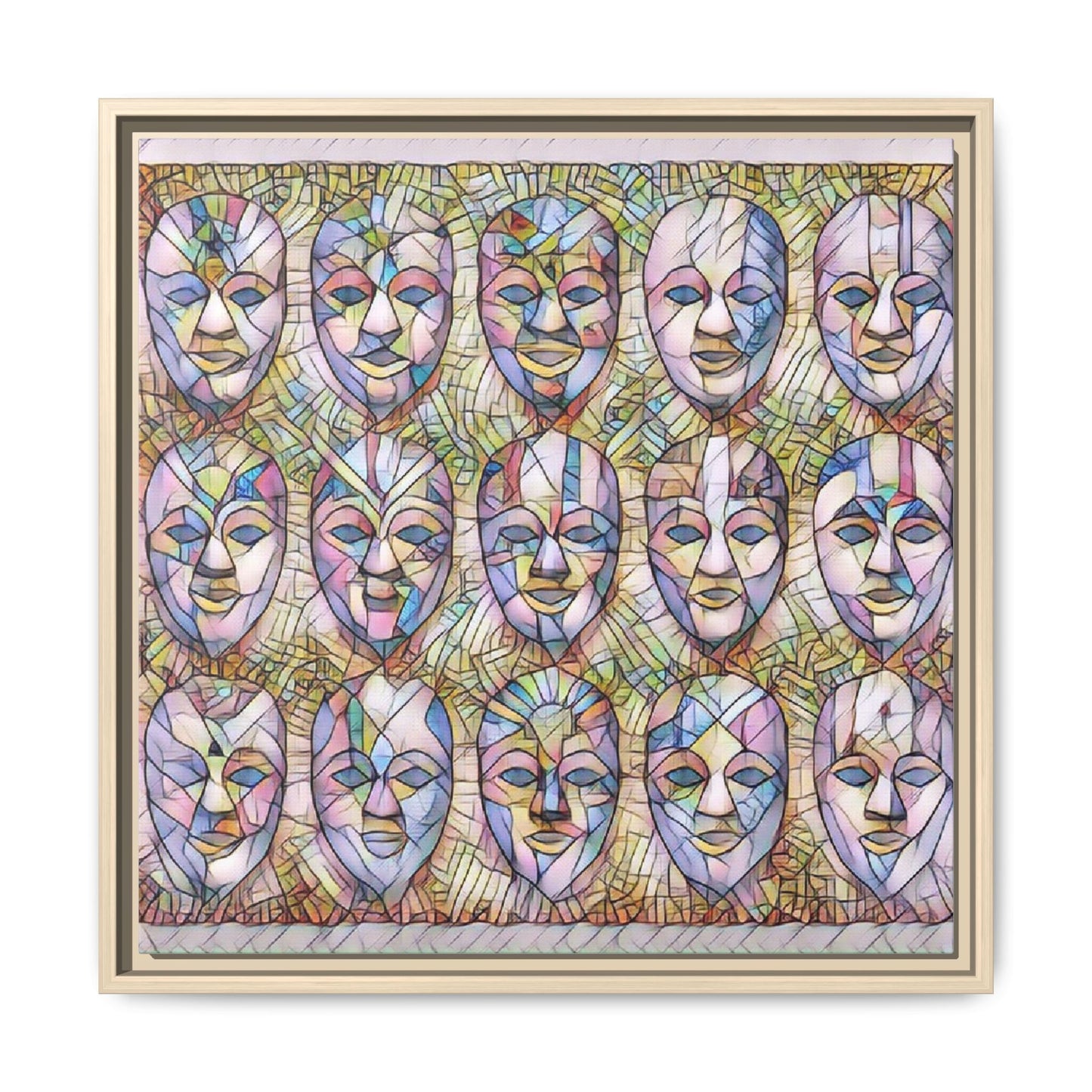 Abstract Mask Art Matte Canvas Print — Framed Multicolor Wall Art