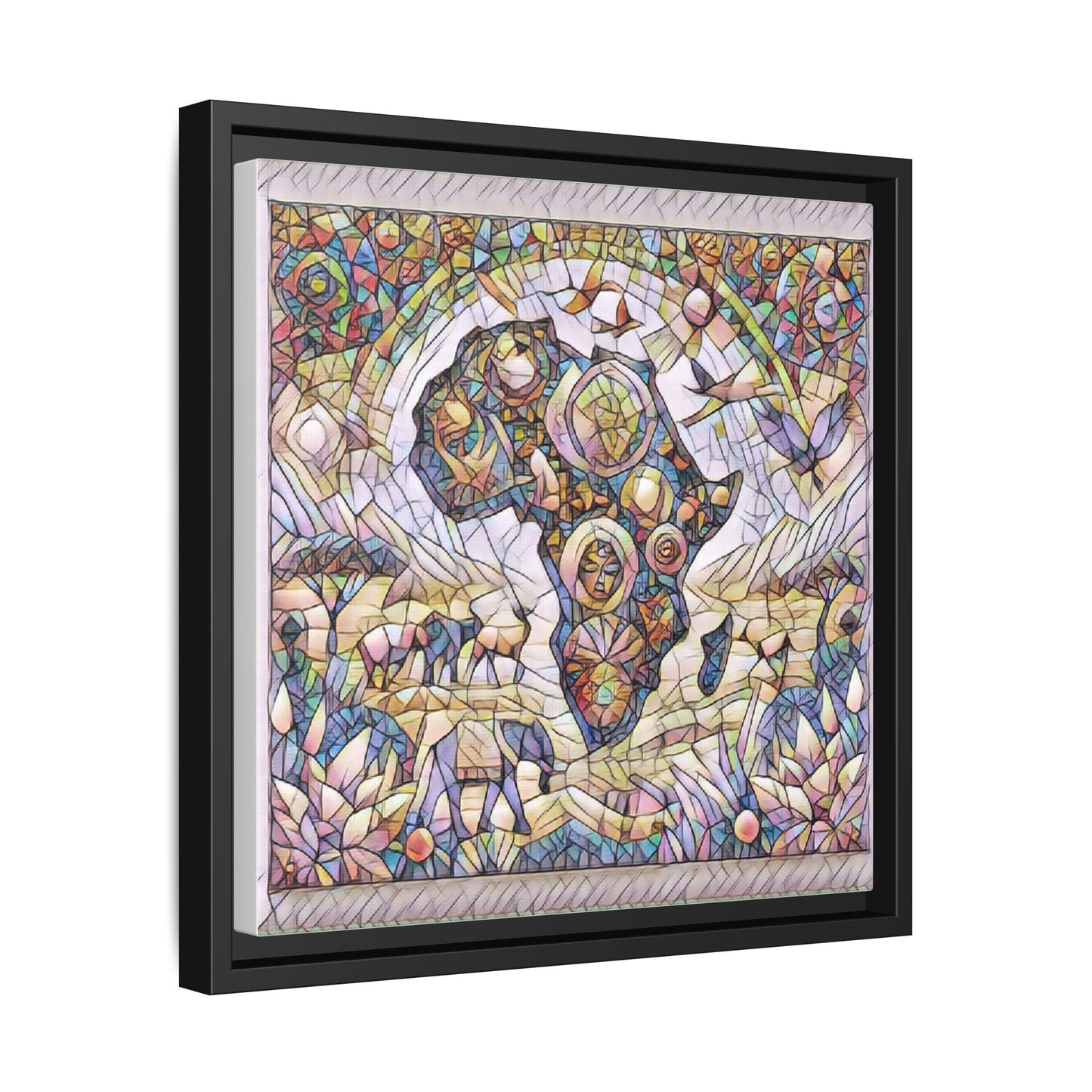 Abstract Mosaic Africa Framed Canvas — Colorful Stained-Glass Wall Art