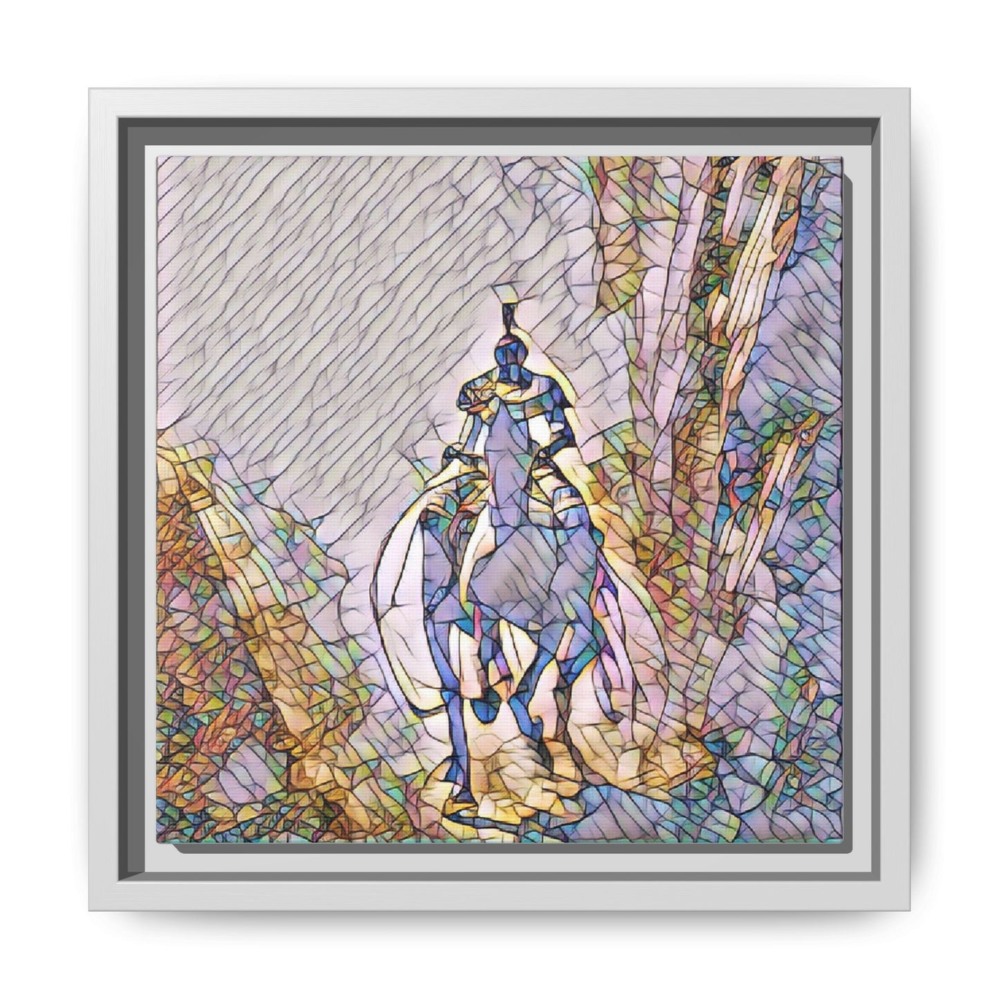 Stained-Glass Knight Matte Framed Canvas Wall Art