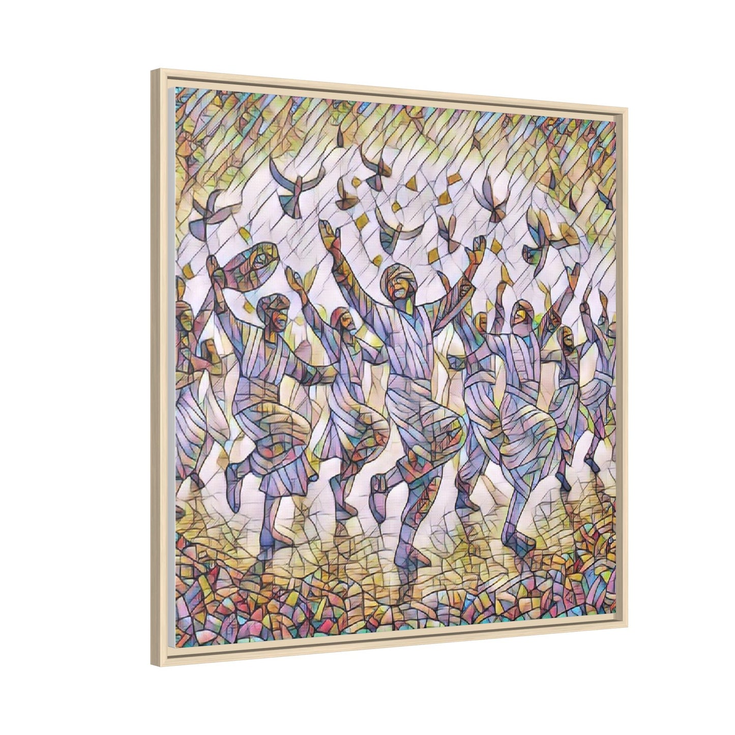 Framed Canvas Art - Joyful Dancers with Doves (Multicolor)