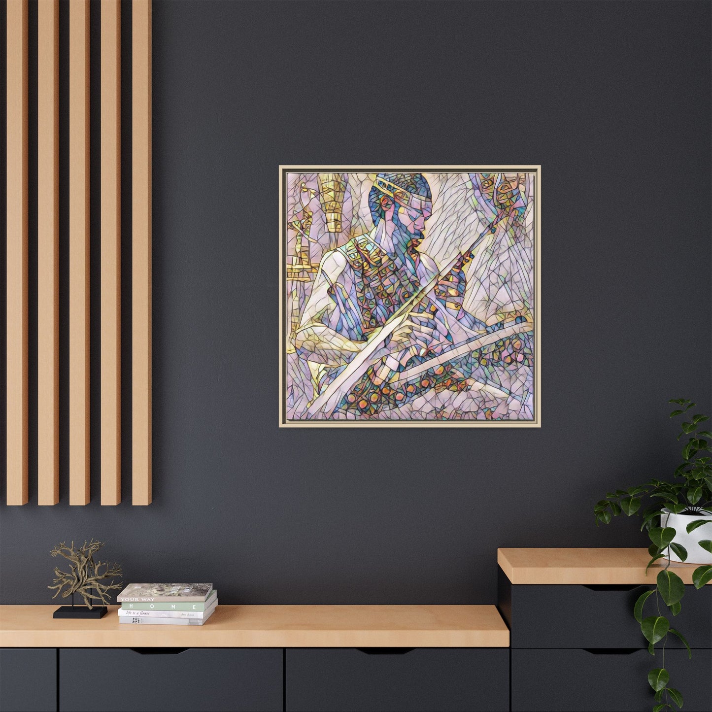 Framed Matte Canvas — Abstract Musician Stained-Glass Art Print