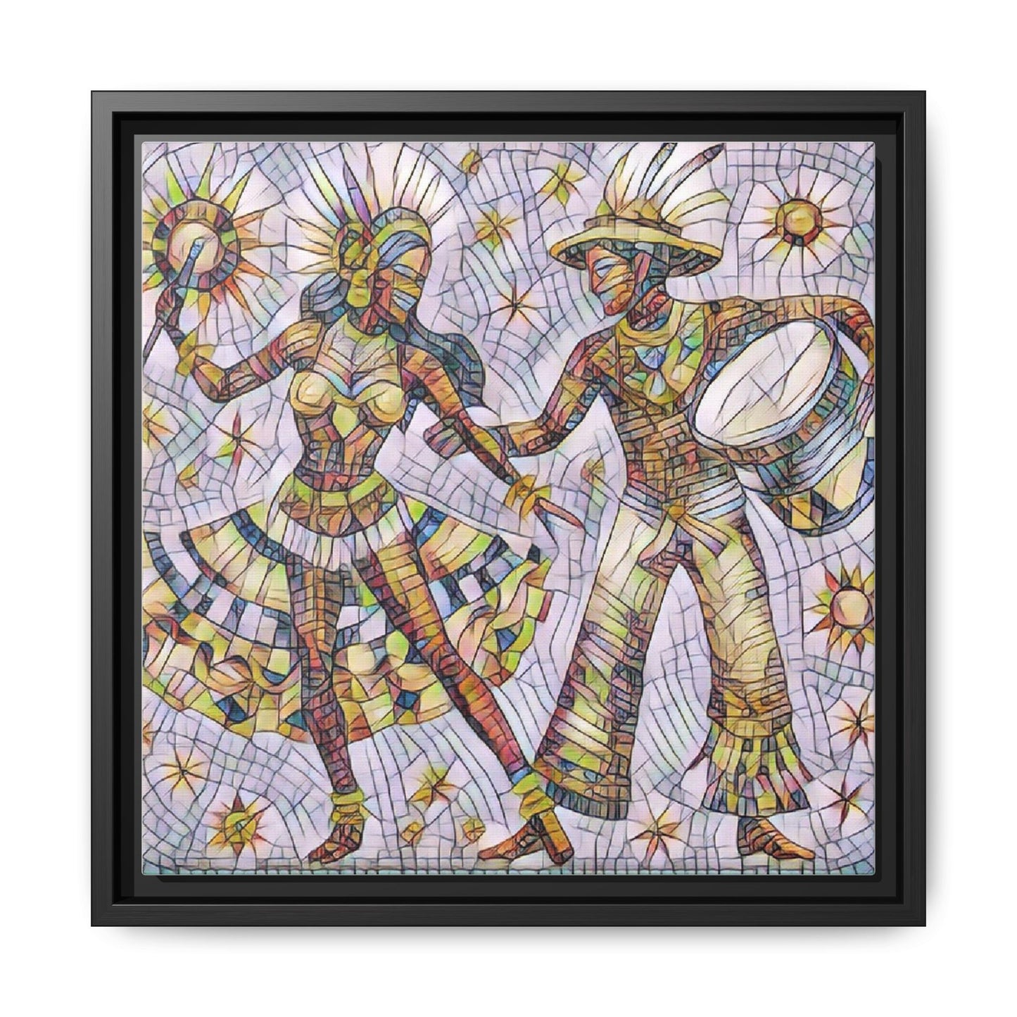 Carnival Dancers Framed Canvas Art — Colorful Samba Rhythm Wall Decor