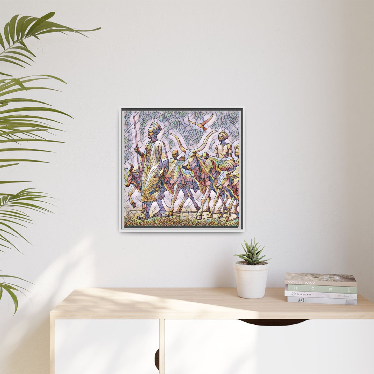 Framed Matte Canvas: Colorful African Herdsmen Art Print