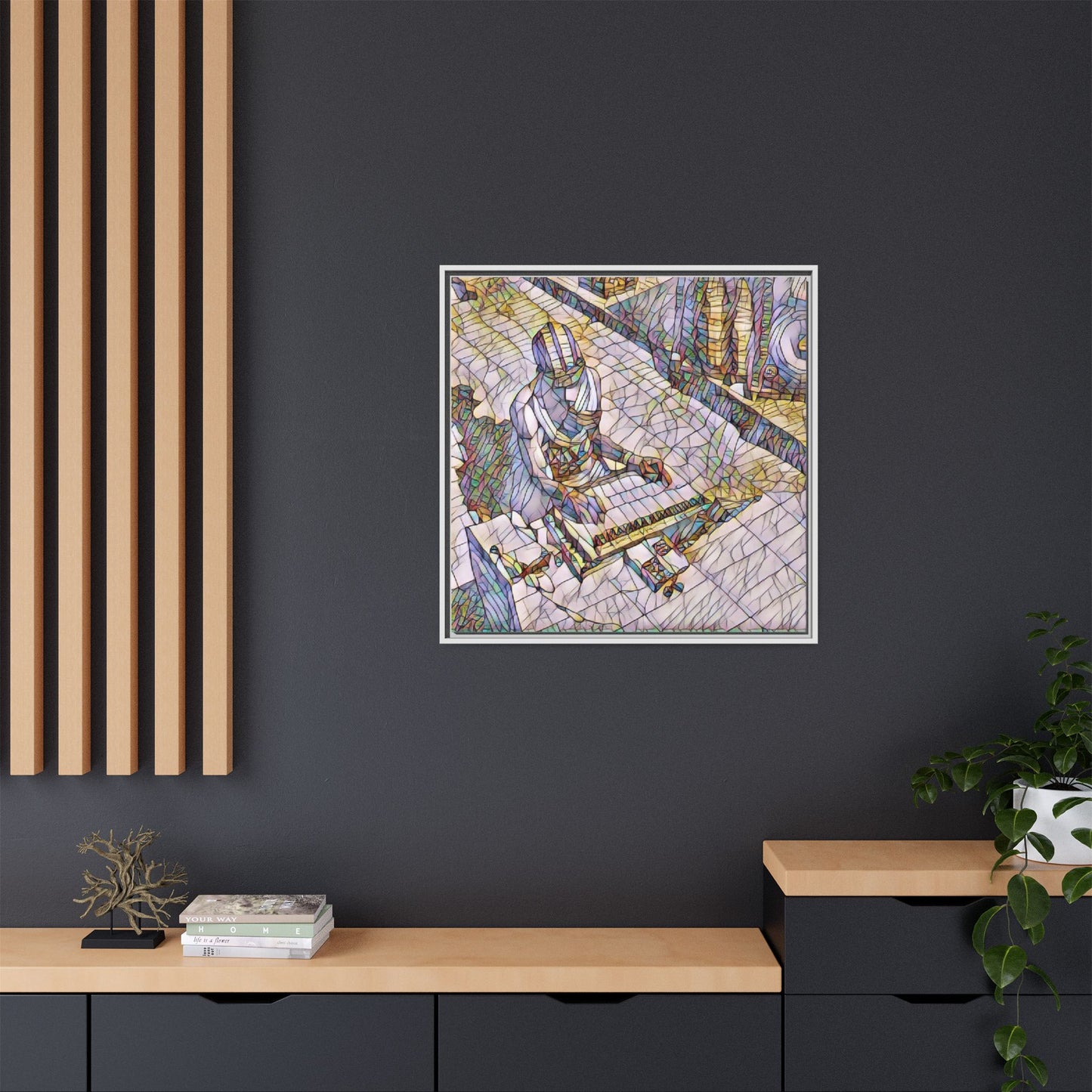 Abstract DJ Skateboarder Matte Framed Canvas – Colorful Urban Music Art Print