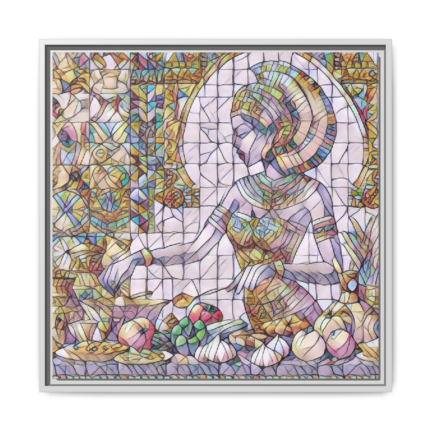 Egyptian Goddess Stained Glass Style Framed Canvas Art