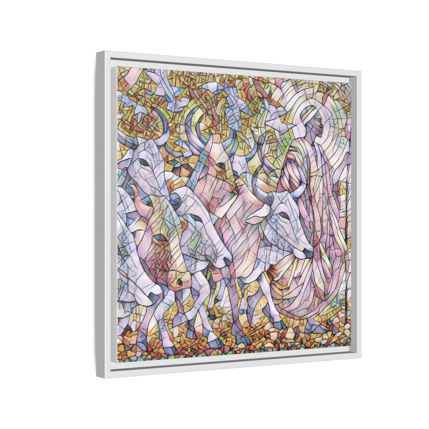 Framed Matte Canvas Art — Stained-Glass Style Cattle Herd