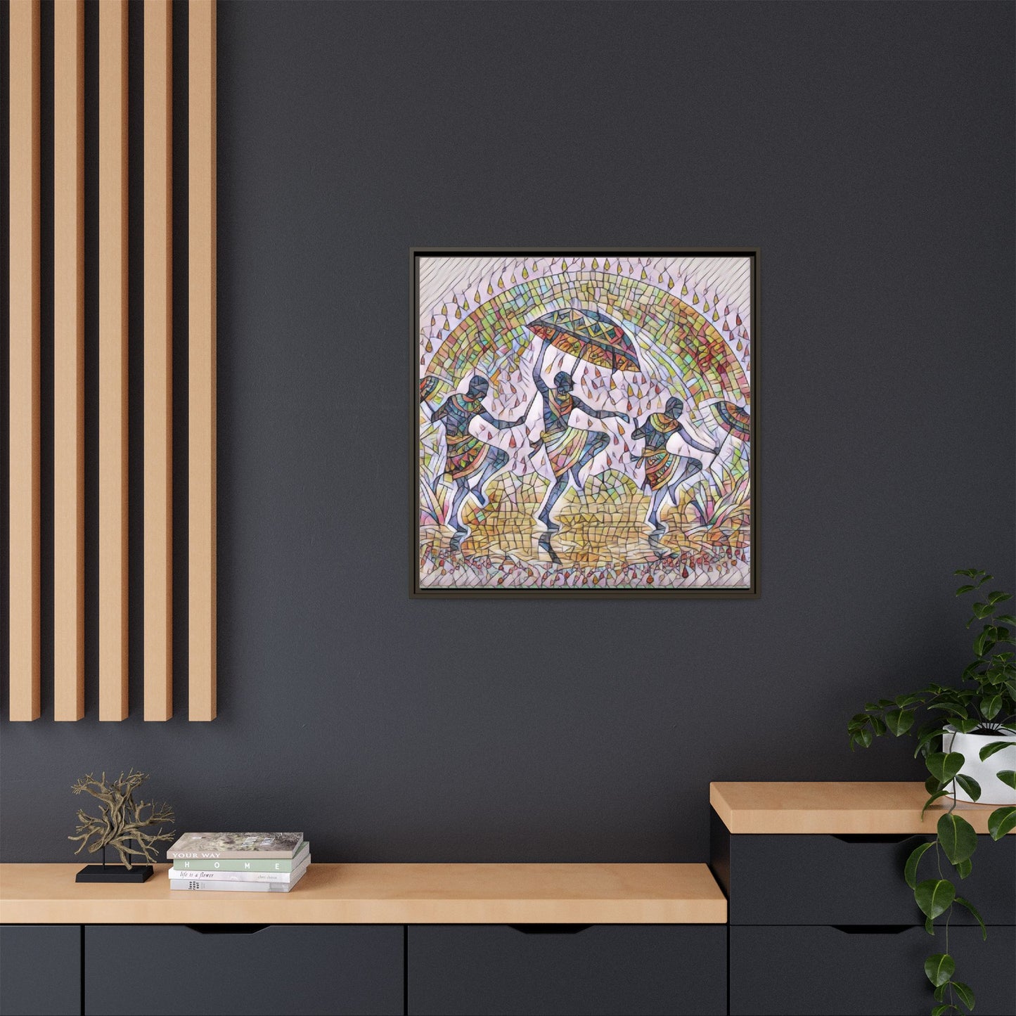 Framed Canvas Art — Colorful African Dance Mosaic
