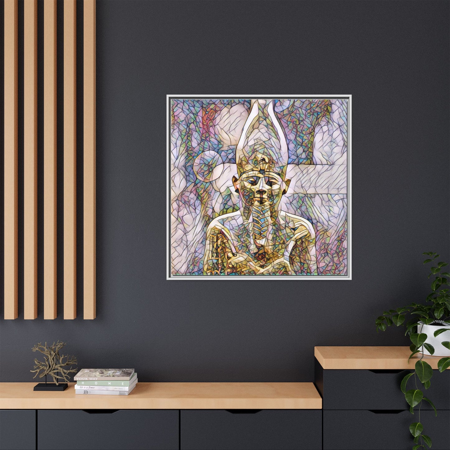 Egyptian Pharaoh Stained-Glass Style Matte Canvas Print, Framed
