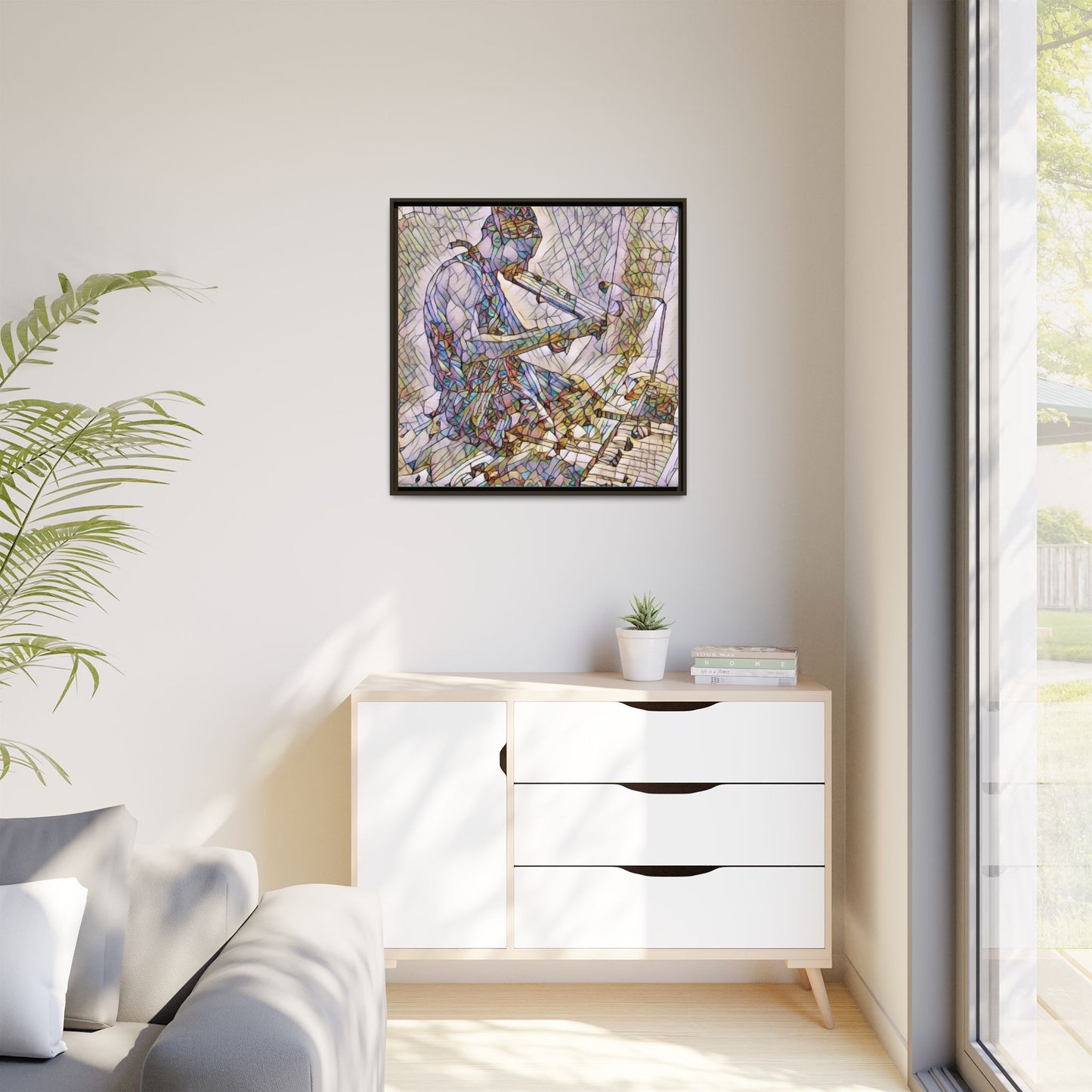 Abstract Violinist Matte Framed Canvas – Colorful Musical Art Print